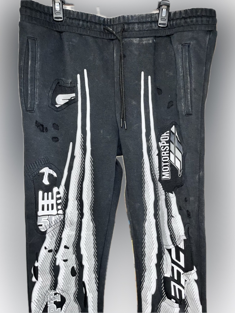 Neiman Marcus MotoCross antique black Sweatpant Joggers White Racing Graphics XL